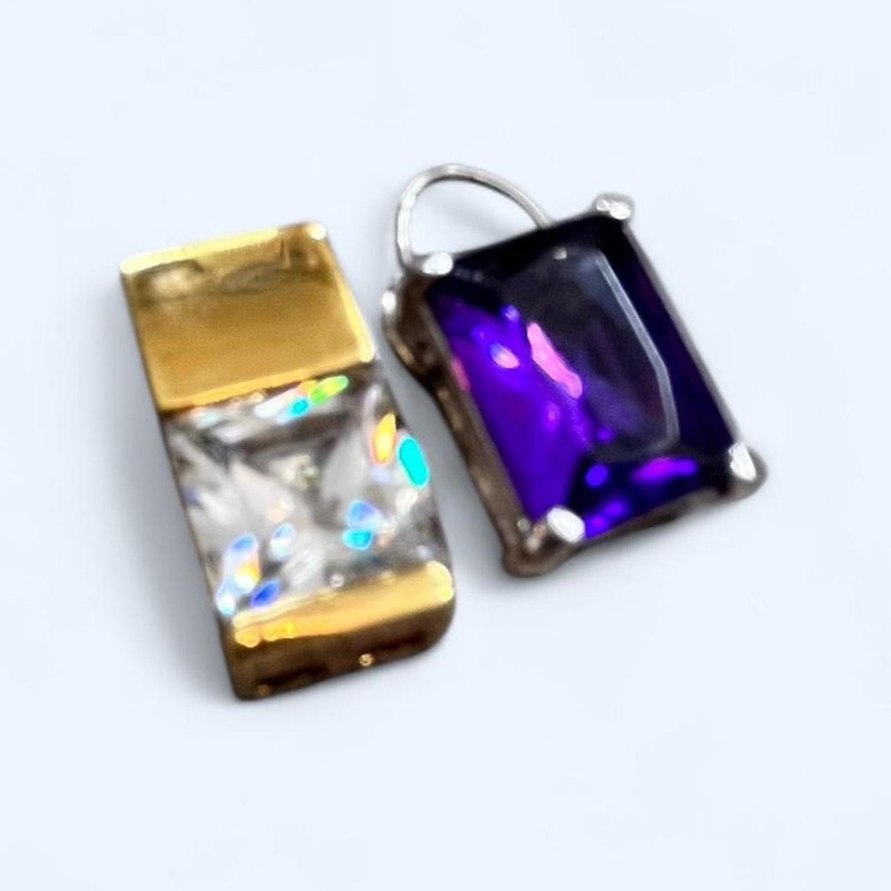Cubic Zirconia Gold Plated Purple Amethyst Sterling Silver Necklace Pendants Lot